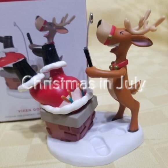 Hallmark 2024 Vixen Goes Viral Santa Chimney Reindeer Christmas Ornament - Picture 1 of 2